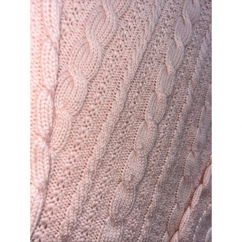 Vtg 80s/90s SMALL Ballet Pink Wool Blend Chunky CableKnit SweCoastal ater - Picture 2 of 4
